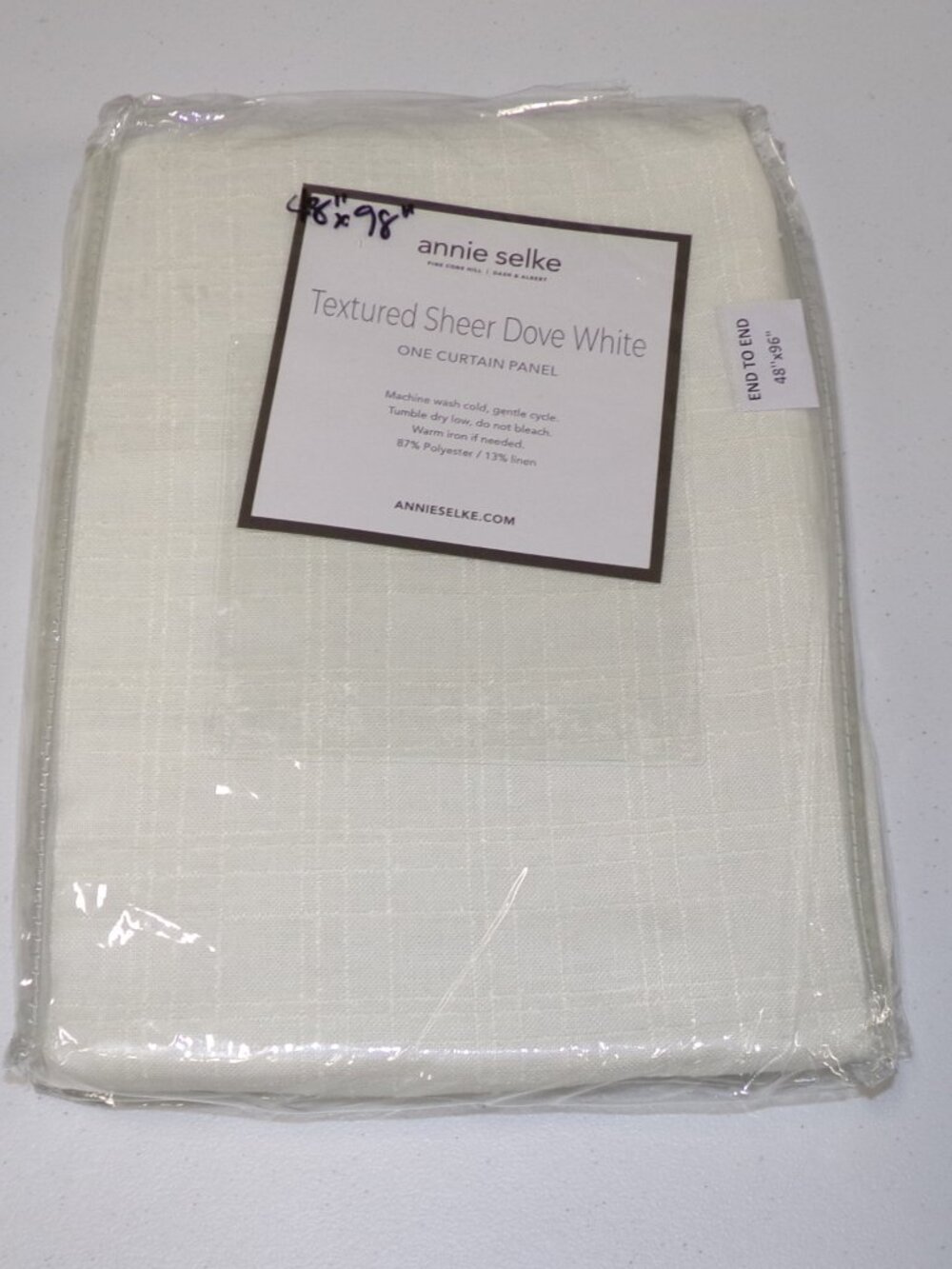 NEW Annie Selke Textured Sheer Dove White Poly Linen Curtain Panel 48" x 98"